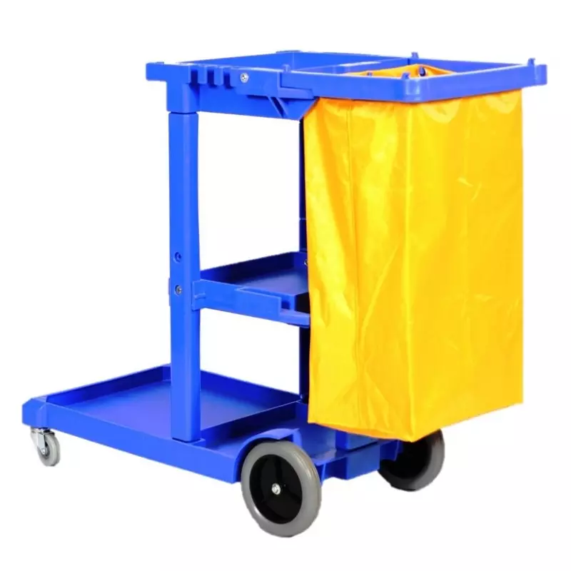Janitor plastic trolley, blue, including yellow PVC waste bag