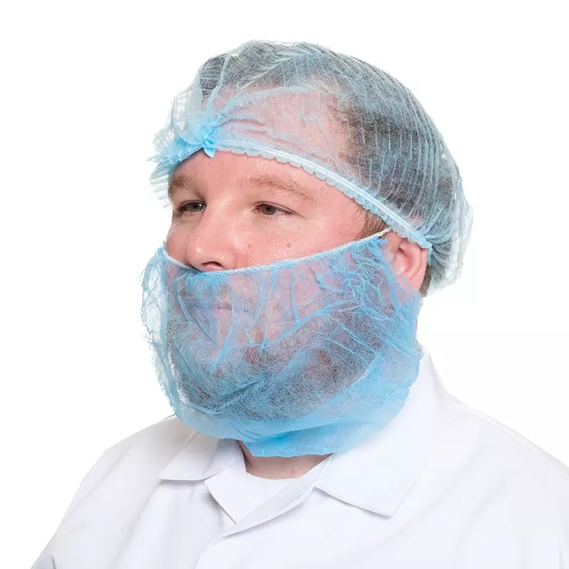 Disposable beard mask with 2 ear loops, non-woven polypropylene, blue