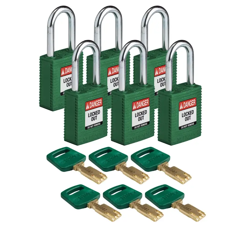 Cadenas de sécurité en nylon Brady SafeKey 150337 - Danger - Verrouillé à l'extérieur - Vert