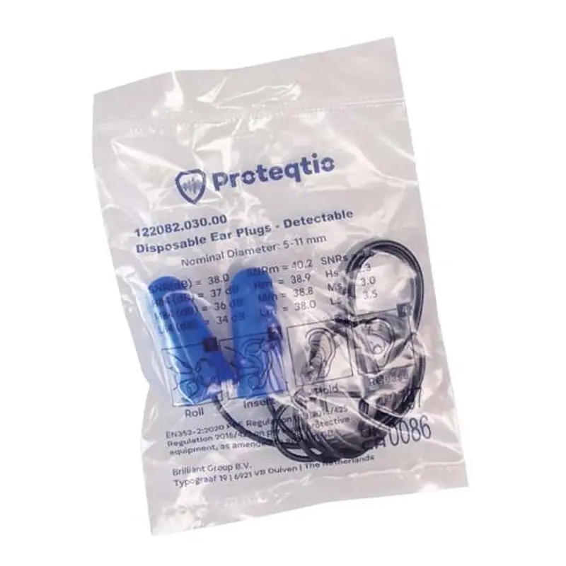 Bouchons d'oreilles Proteqtio PTD10 en mousse à mémoire de forme PU, détectables par cordon, bleus