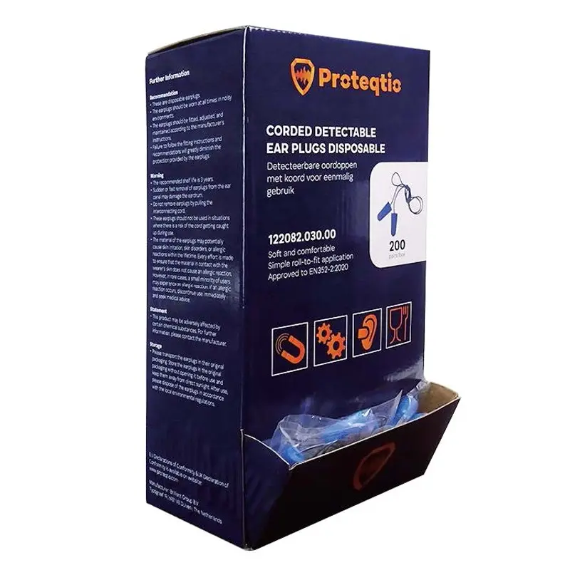 Bouchons d'oreilles Proteqtio PTD10 en mousse à mémoire de forme PU, détectables par cordon, bleus