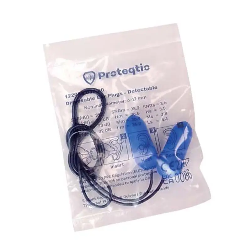 Bouchons d'oreille Proteqtio PTD30 en forme de T, détectables avec cordon, bleus