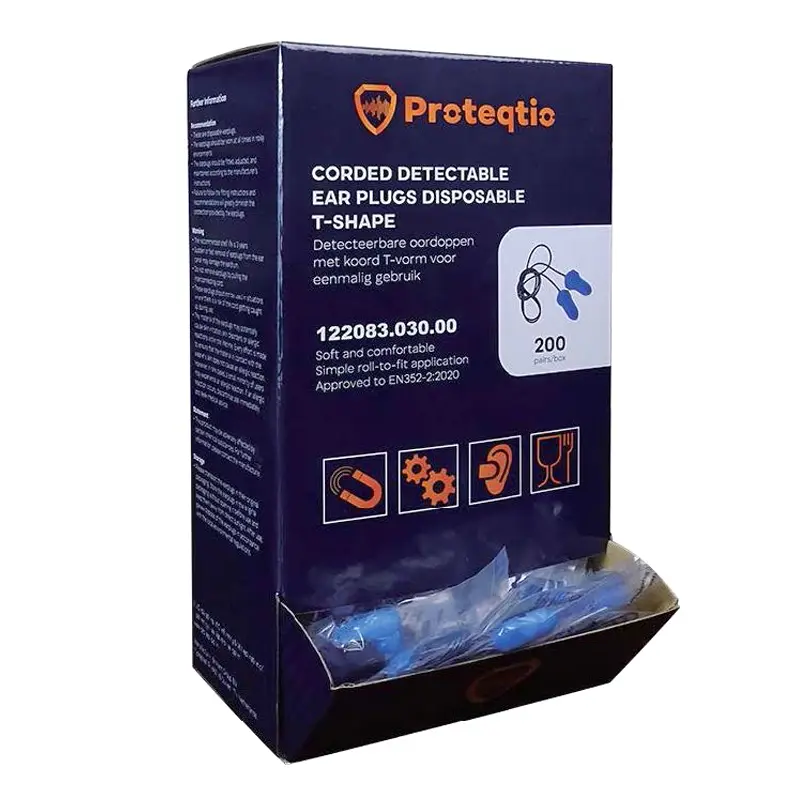 Bouchons d'oreille Proteqtio PTD30 en forme de T, détectables avec cordon, bleus