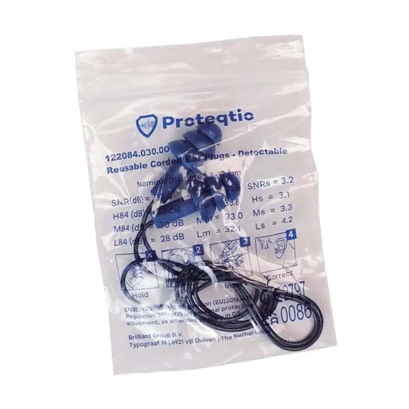 Bouchons d'oreille Proteqtio PTD20 à 3 lamelles détectables avec cordon bleu