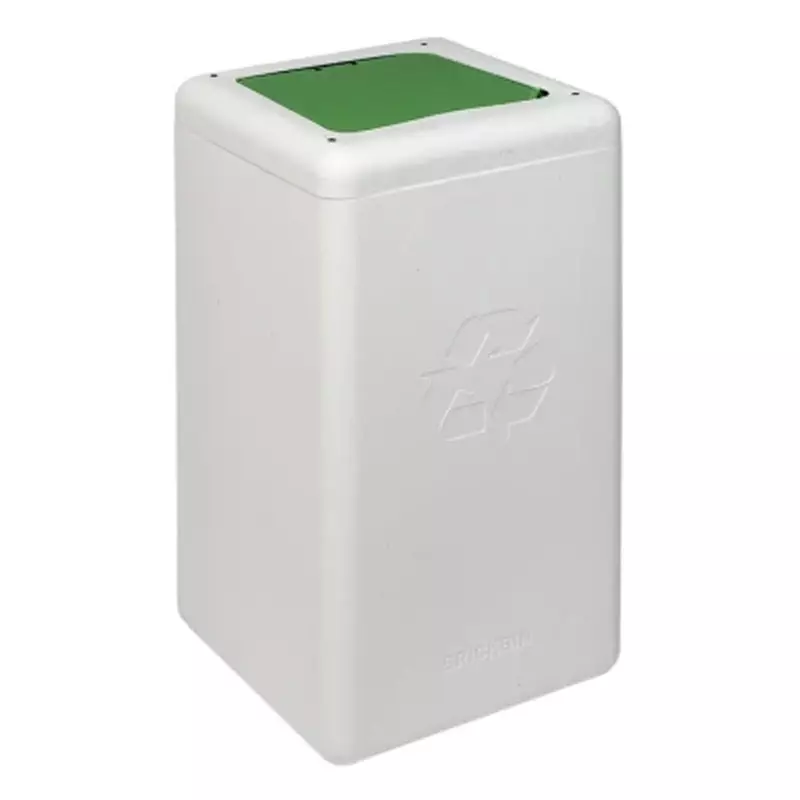 Poubelle BrickBin avec couvercle à charnière, déchets organiques, 65 litres, blanche/verte