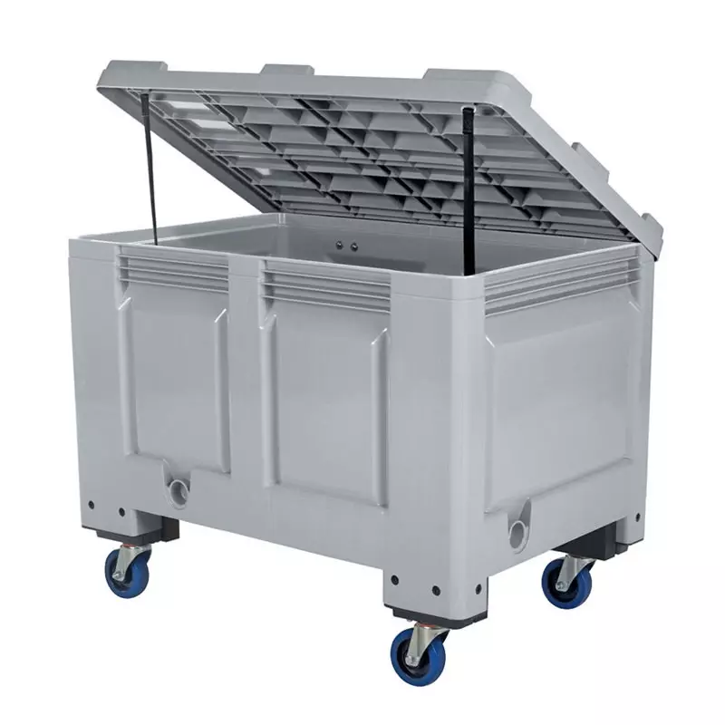 Caisse-palette avec 4 roues pivotantes et couvercle, 1200 x 800 x 955 mm, 535 litres, grise