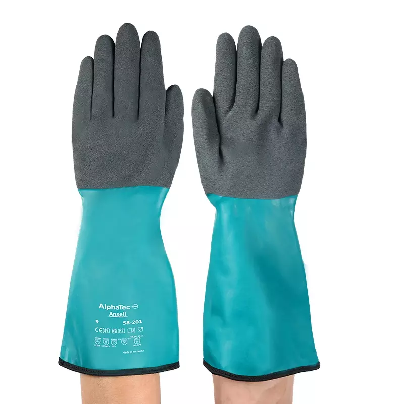 Ansell AlphaTec 58-201 nitrile glove chemical-resistant green/black size 8