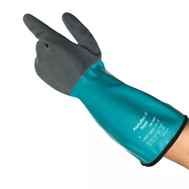 Ansell AlphaTec 58-201 nitrile glove chemical-resistant green/black size 8
