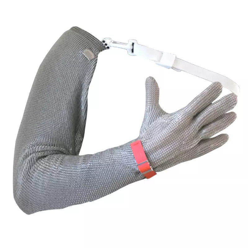 Stahlnetz Protec metalen handschoen schouder manchet RVS snijbestendig rood maat M
