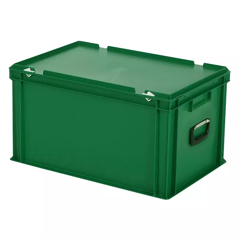 Boîte empilable avec couvercle et poignée de valise Euronorm 600 x 400 x 335 mm 64 litres verte