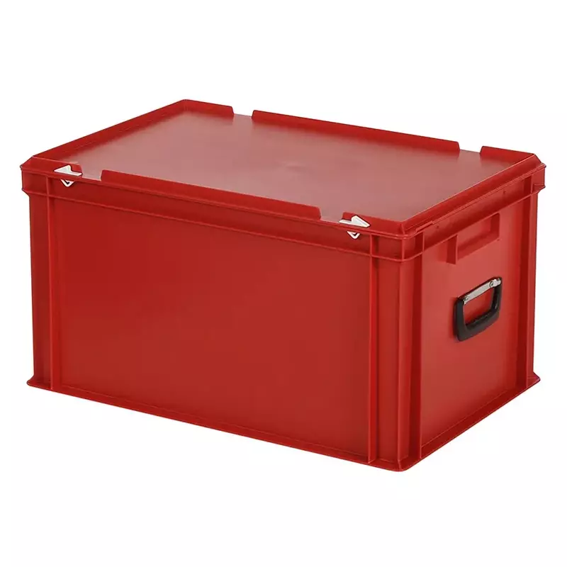 Stacking container with lid and carrying handle Euronorm 600x400x335 mm 64 liters red