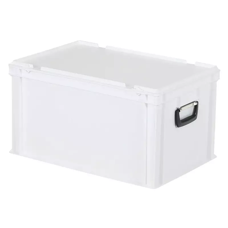 Stacking box with lid and suitcase handle Euronorm 600x400x335 mm 64 liters white