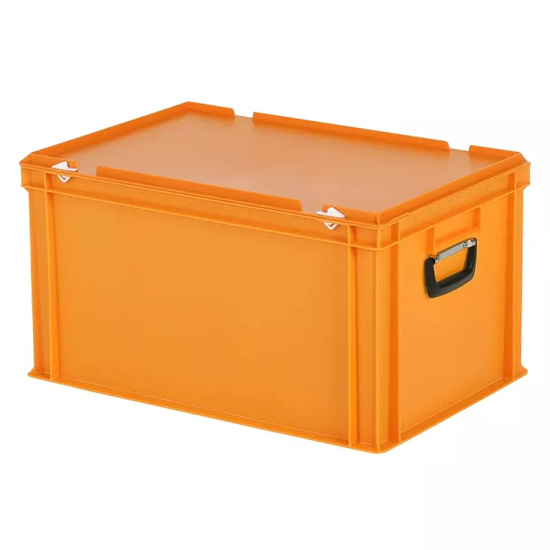 Stacking container with lid and carrying handle Euronorm 600x400x335 mm 64 liters orange