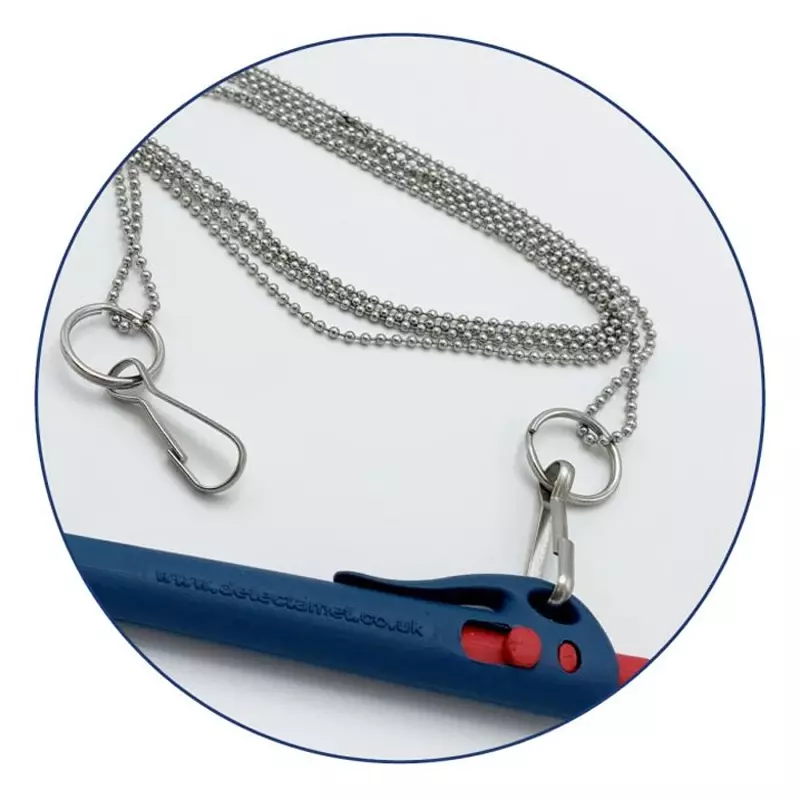 Detectamet safety chain 762 mm with keychain ring and pin handle blue