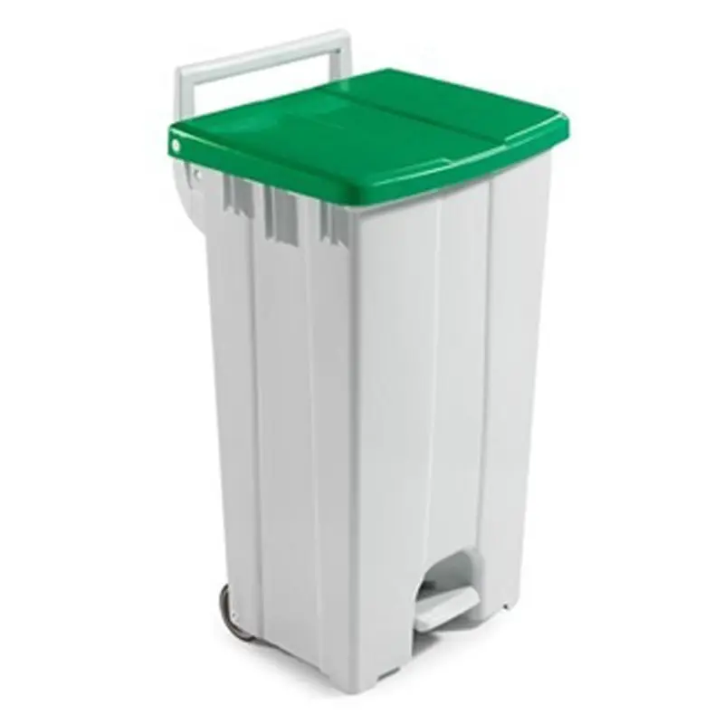 Pedal bin 2-wheel plastic 510x470x930 mm 90 liters white/green