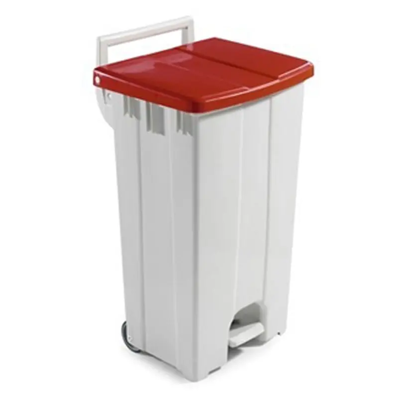 Pedal bin 2-wheel plastic 510x470x930 mm 90 liters white/red