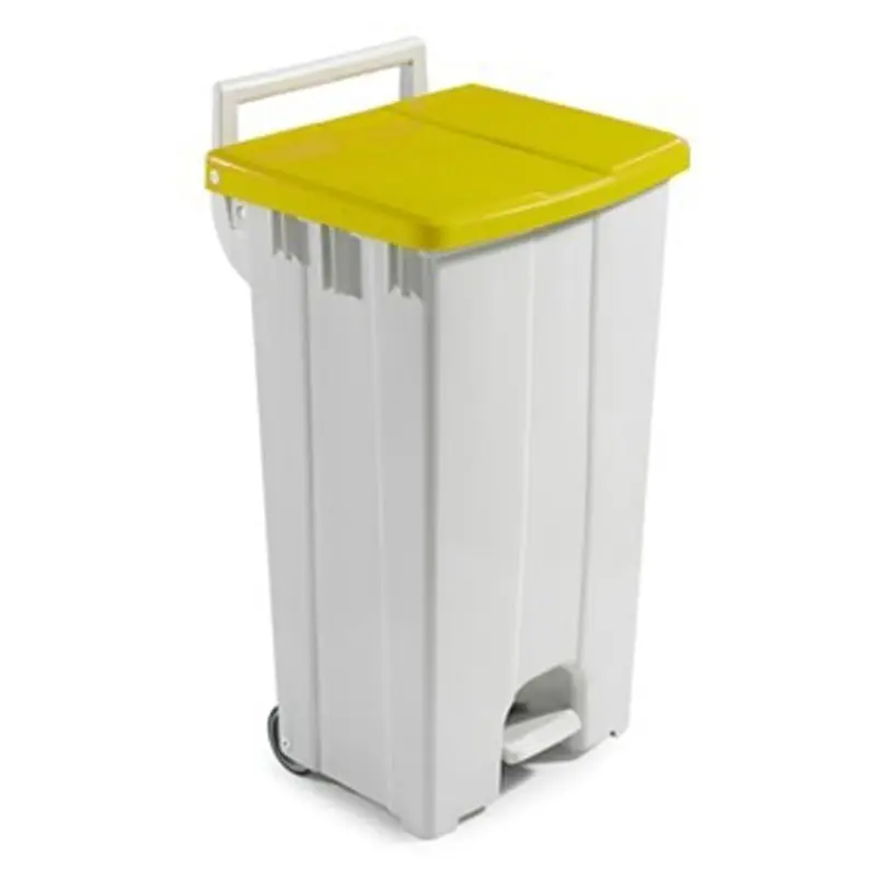 Pedal bin 2-wheel plastic 510x470x930 mm 90 liters white/yellow