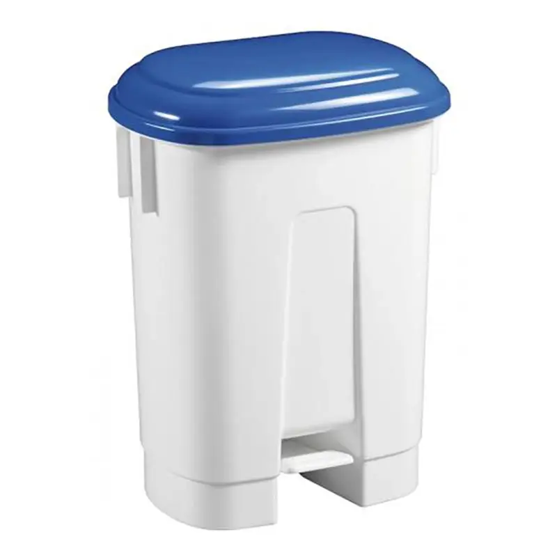 Plastic pedal bin 60 l white/blue