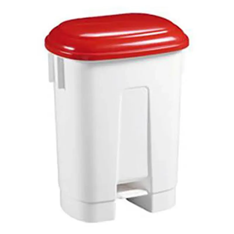 Plastic pedal bin 60 l white/red