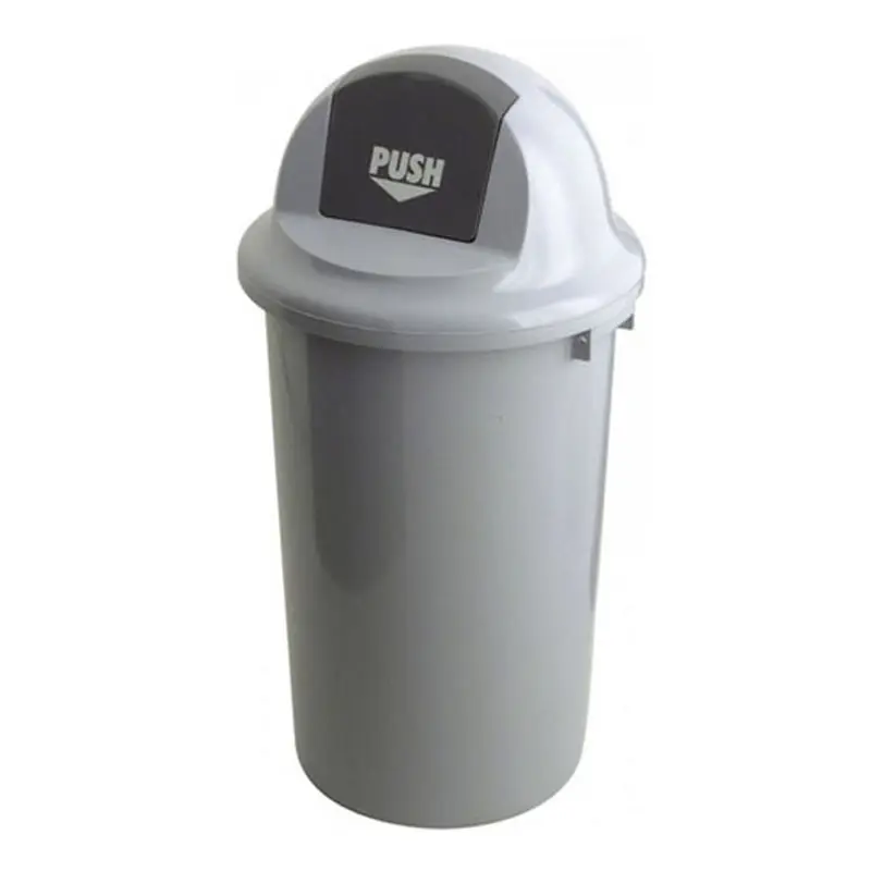 Plastic waste bin with hinged lid 60 liters grey