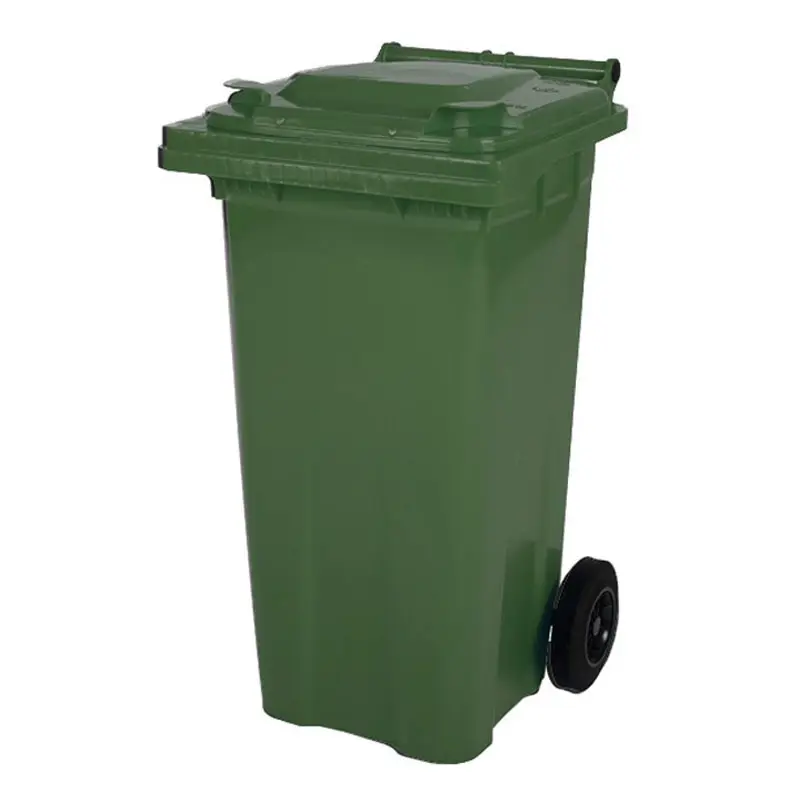 Conteneur à déchets plastiques de 120 litres à deux roues, vert