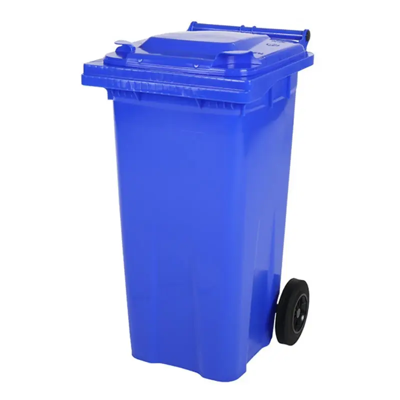 Conteneur à déchets plastiques 120 litres à deux roues bleu