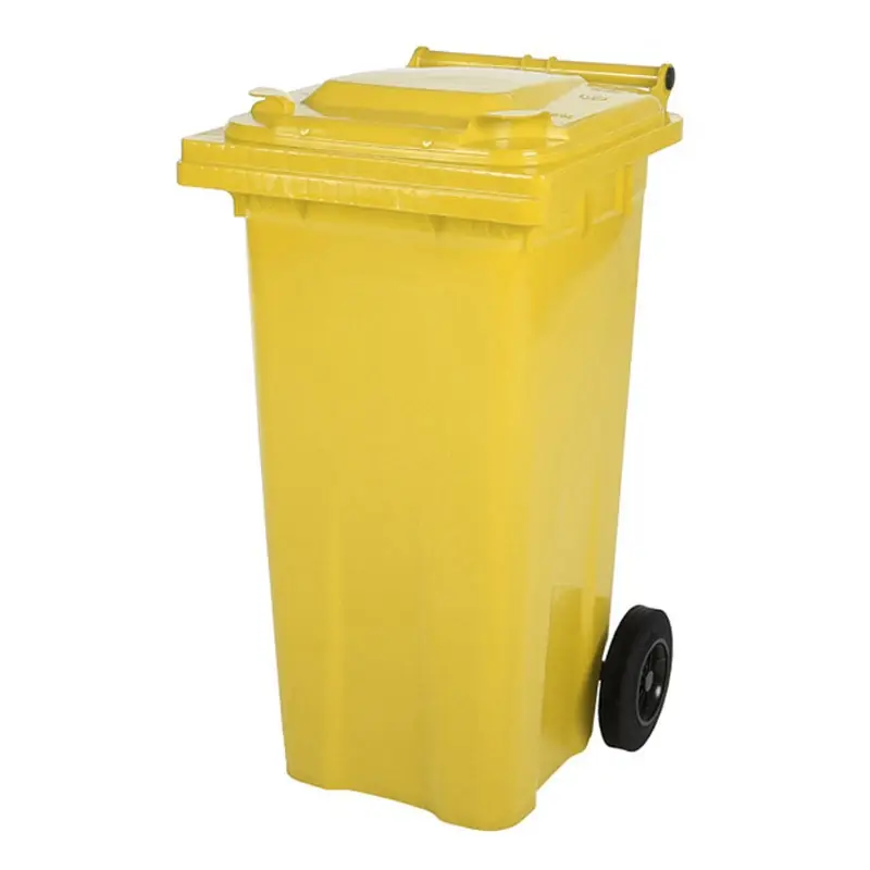 Plastic waste container 120 liters with two wheels yellow
