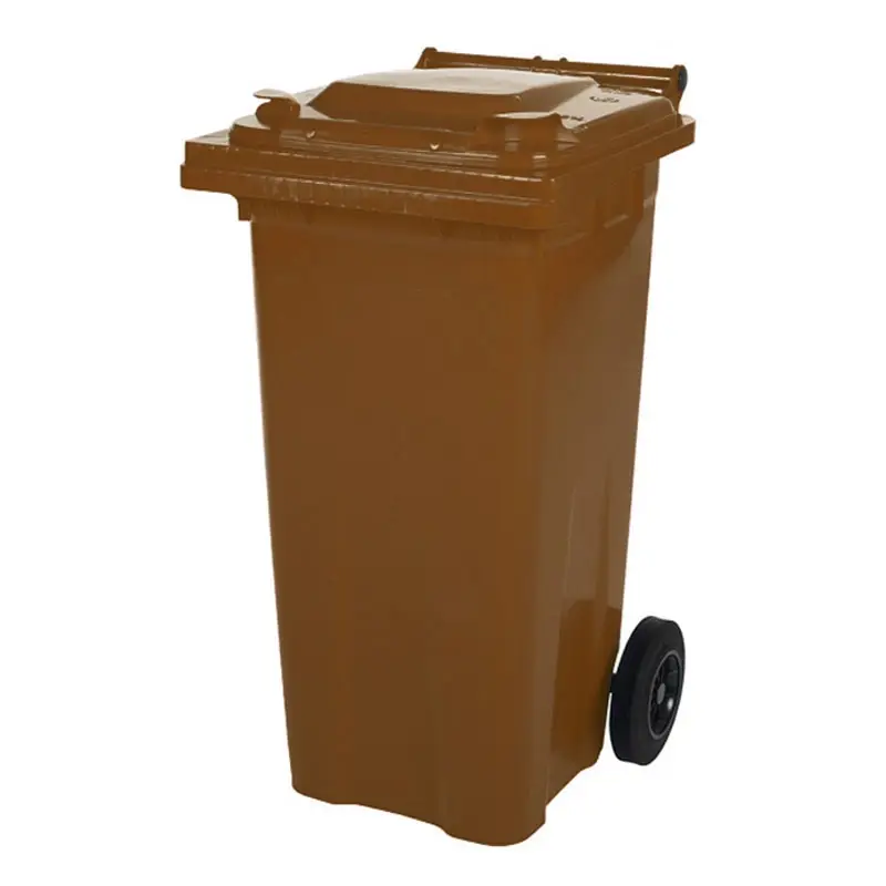Plastic waste container 120 liters with two wheels brown