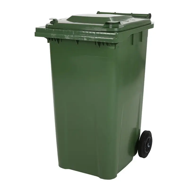 Conteneur à déchets plastiques de 240 litres à deux roues, vert