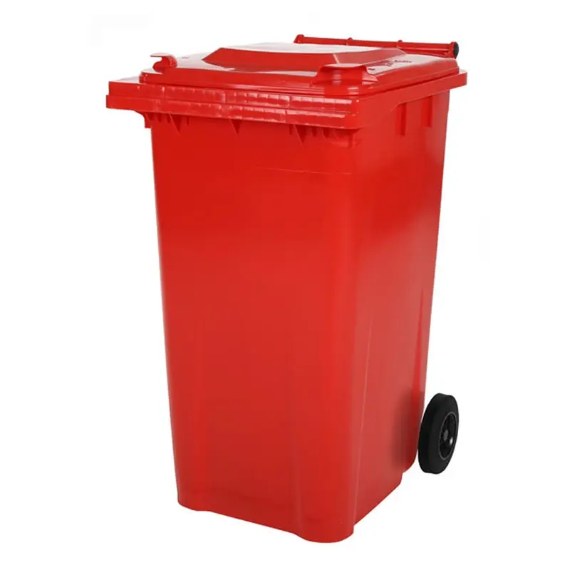 Plastic waste container 240 liters with two wheels red