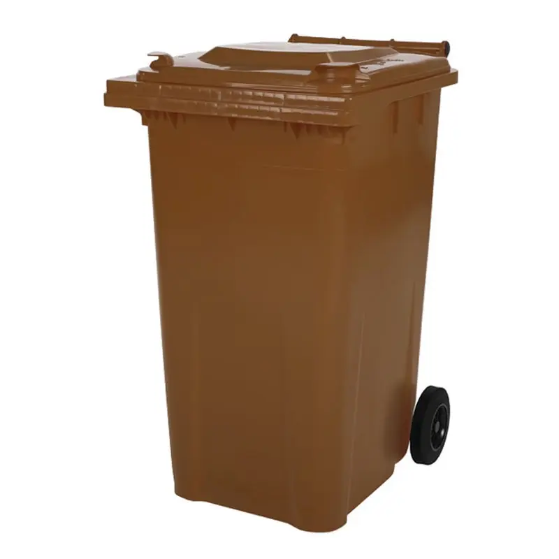 Conteneur à déchets plastiques 240 litres à deux roues, marron