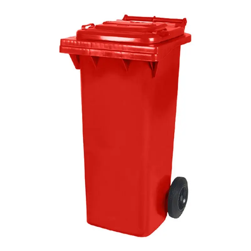 Plastic waste container 80 liters with two wheels red
