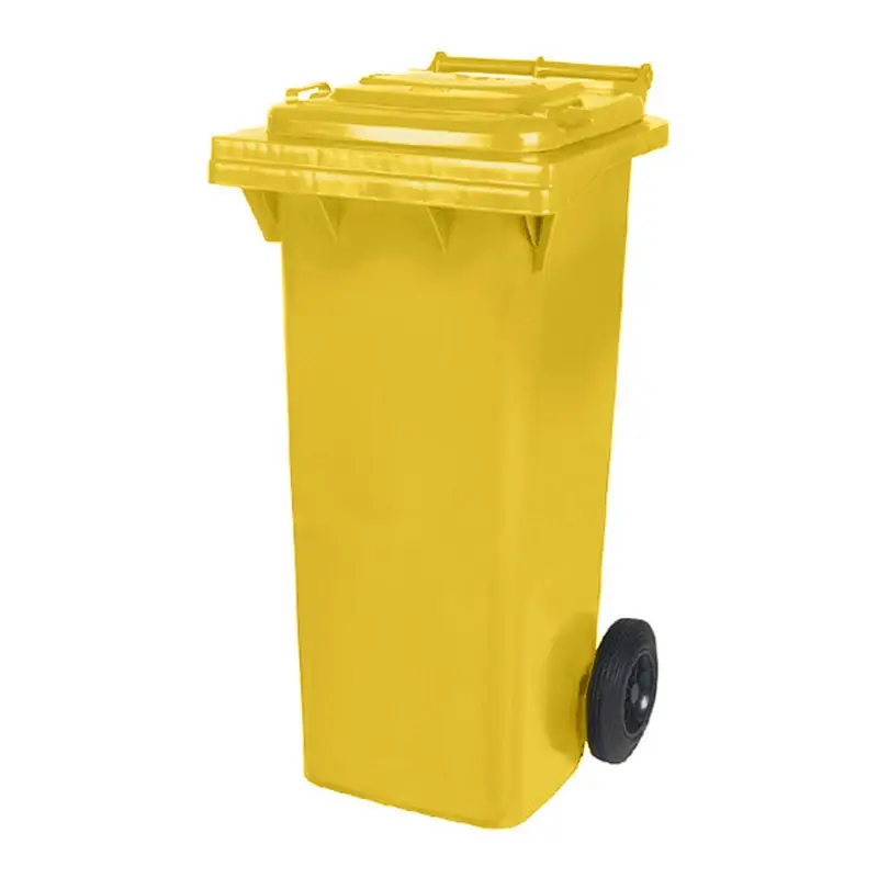 Plastic waste container 80 liters with two wheels yellow