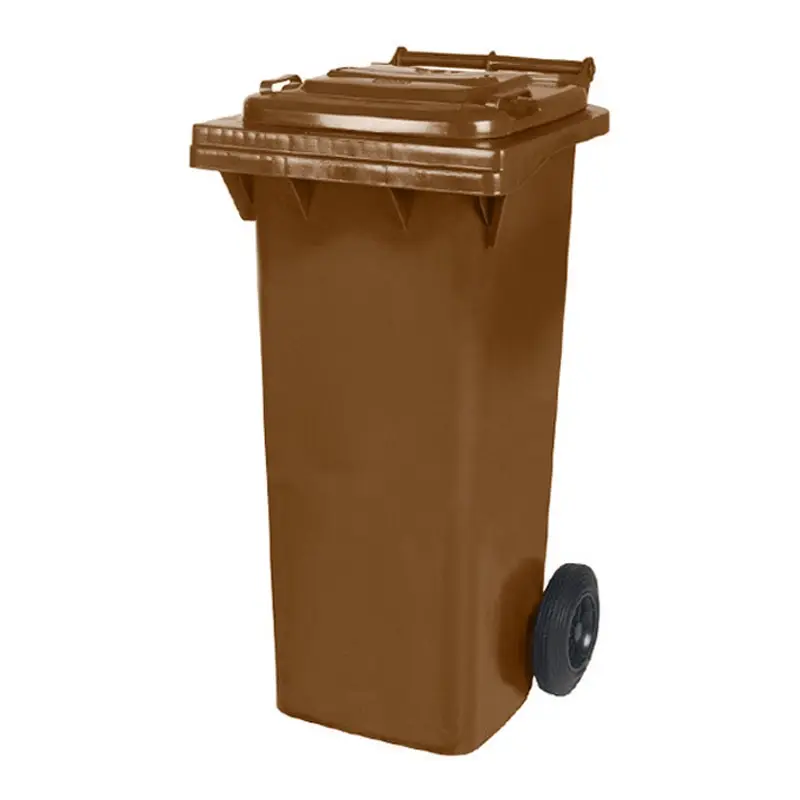 Plastic waste container 80 liters with two wheels brown