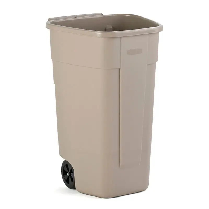 Rubbermaid plastic waste container 110 liters with two wheels beige