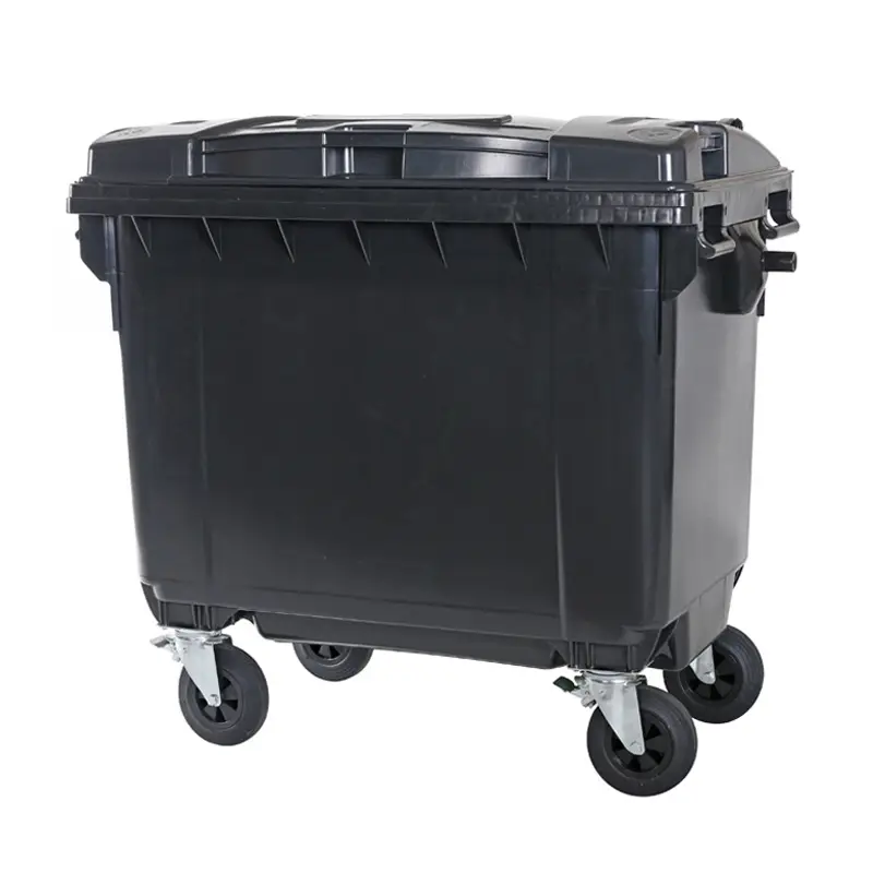 Plastic waste container 660 liters with four wheels grey