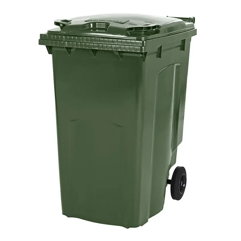 Plastic waste container 340 liters with two wheels green