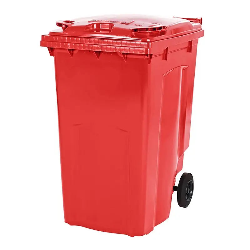 Conteneur à déchets plastiques 340 litres à deux roues rouge