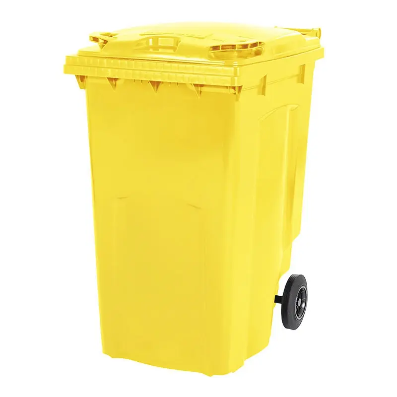 Conteneur à déchets plastiques 340 litres à deux roues jaune