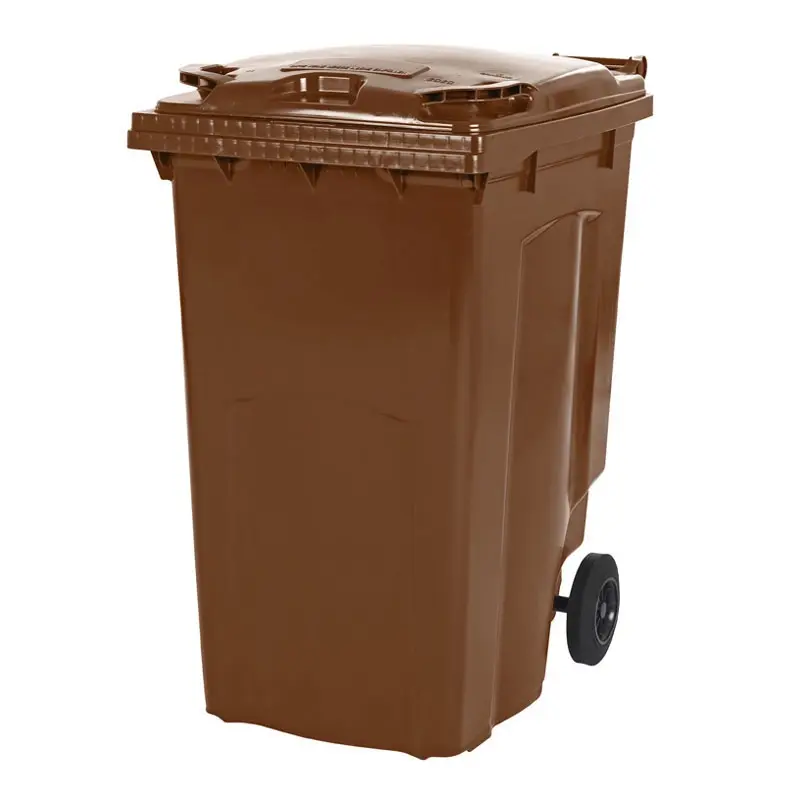 Conteneur à déchets plastiques 340 litres à deux roues, marron