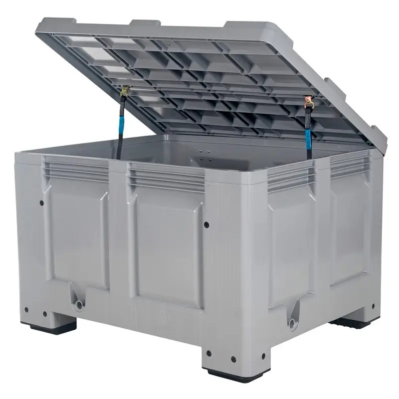 Pallet box 4 legs with lid 1200x1000x800 mm 670 l grey