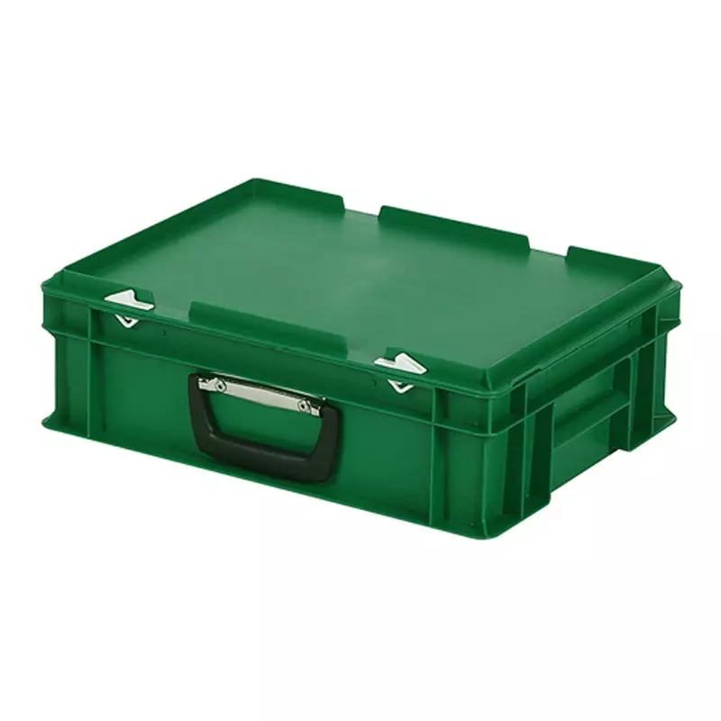 Stacking container with lid suitcase handle 400x300x133 mm 11 l green