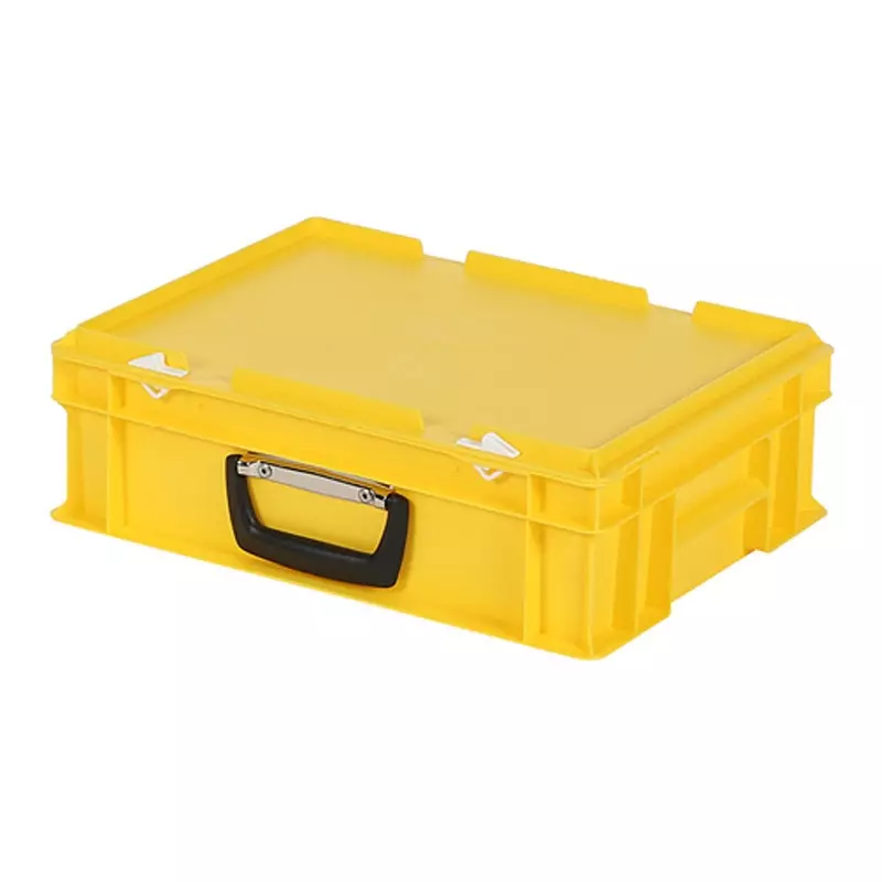 Stacking box with lid, case handle 400x300x133 mm, 11 l yellow