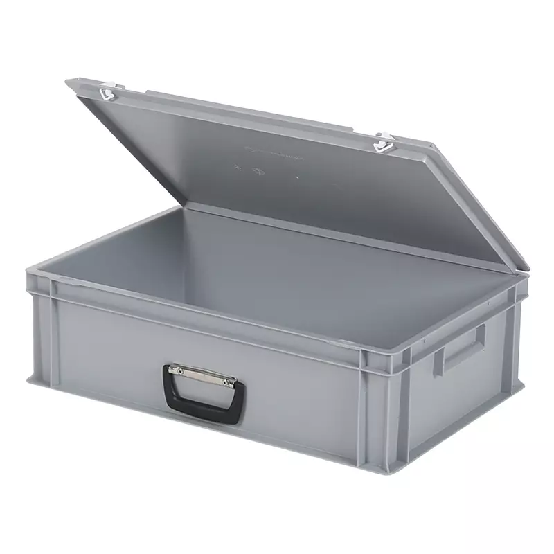 Stacking container with lid suitcase handle 600x400x185 mm 33 l grey
