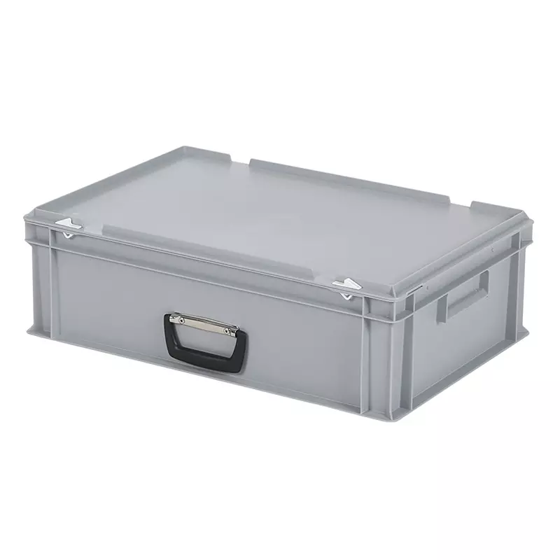 Stacking container with lid suitcase handle 600x400x185 mm 33 l grey