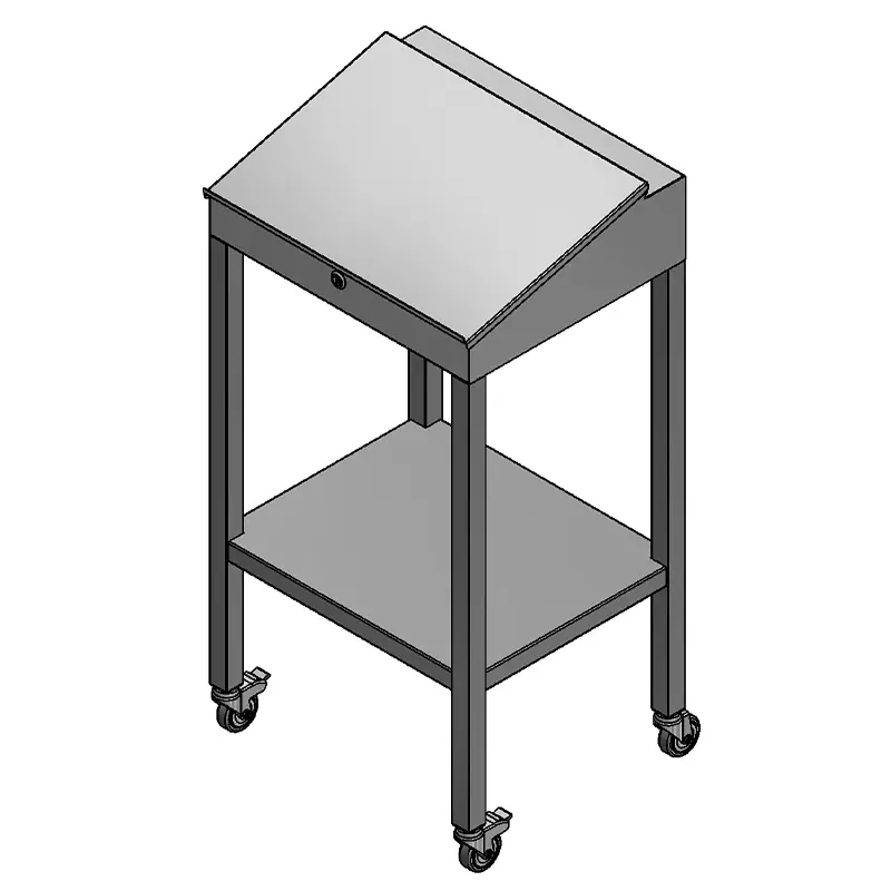Lectern with hinged lid on swivel castors, stainless steel, 600x500x1200 mm