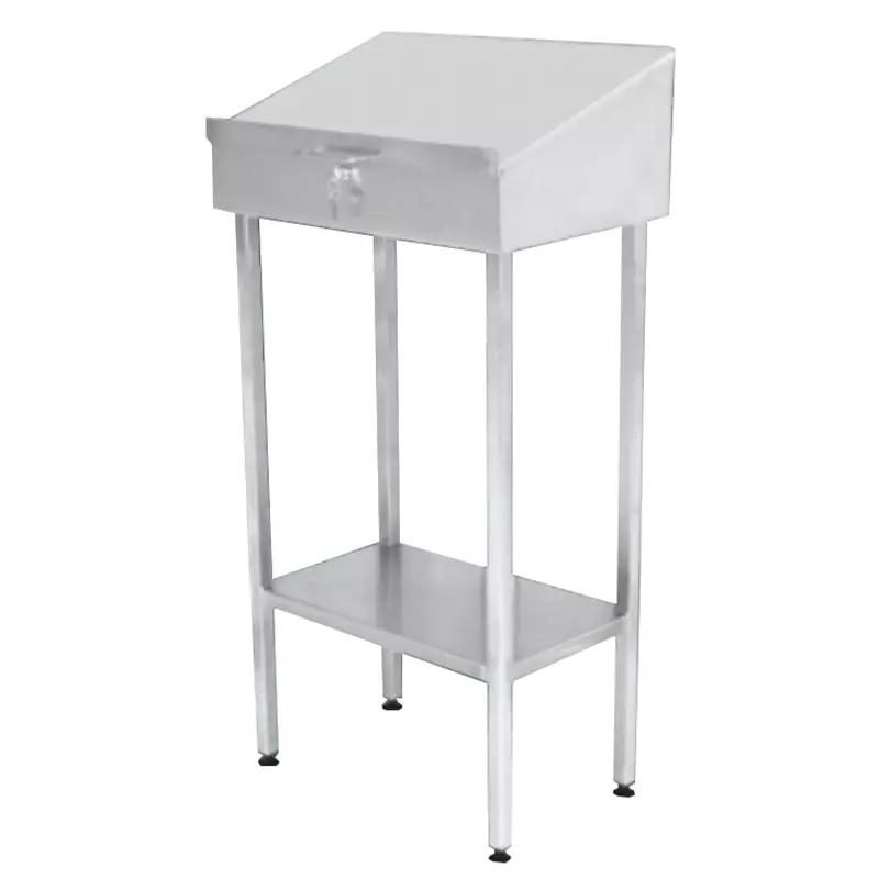 Stainless steel lectern with hinged cover and adjustable feet 600x400x1230 mm