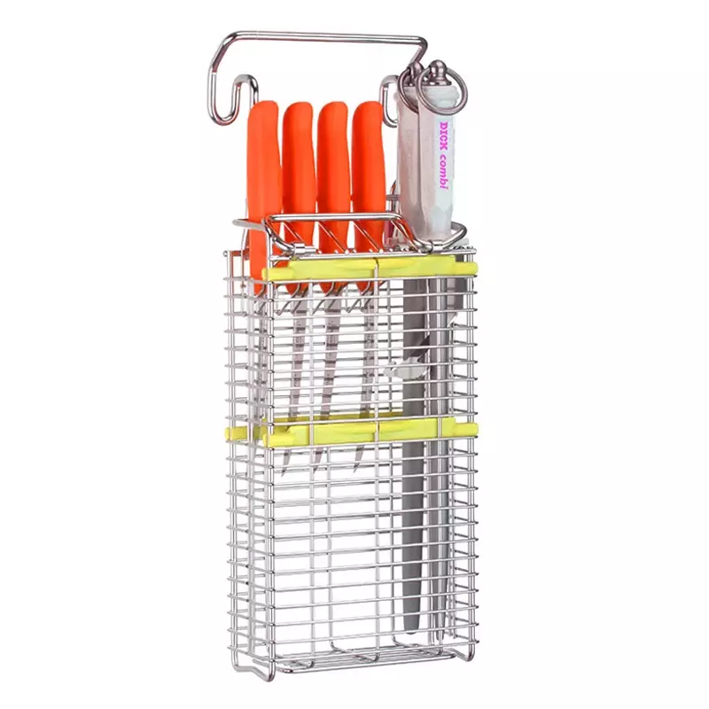 Small stainless steel knife holder for 4 knives and 2 sharpening steels