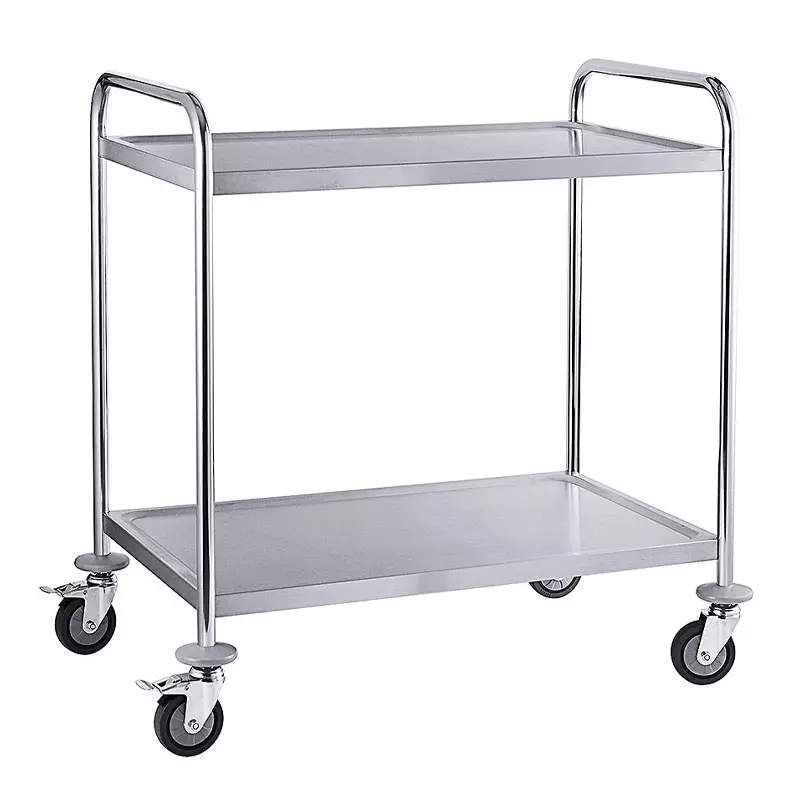 Chariot de service en acier inoxydable 18/0 avec 2 étagères 830 x 510 x 940 mm