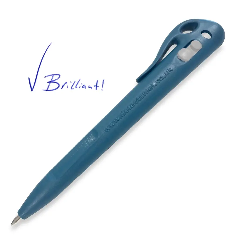 Elephant gel pen with clip, blue casing, blue ink